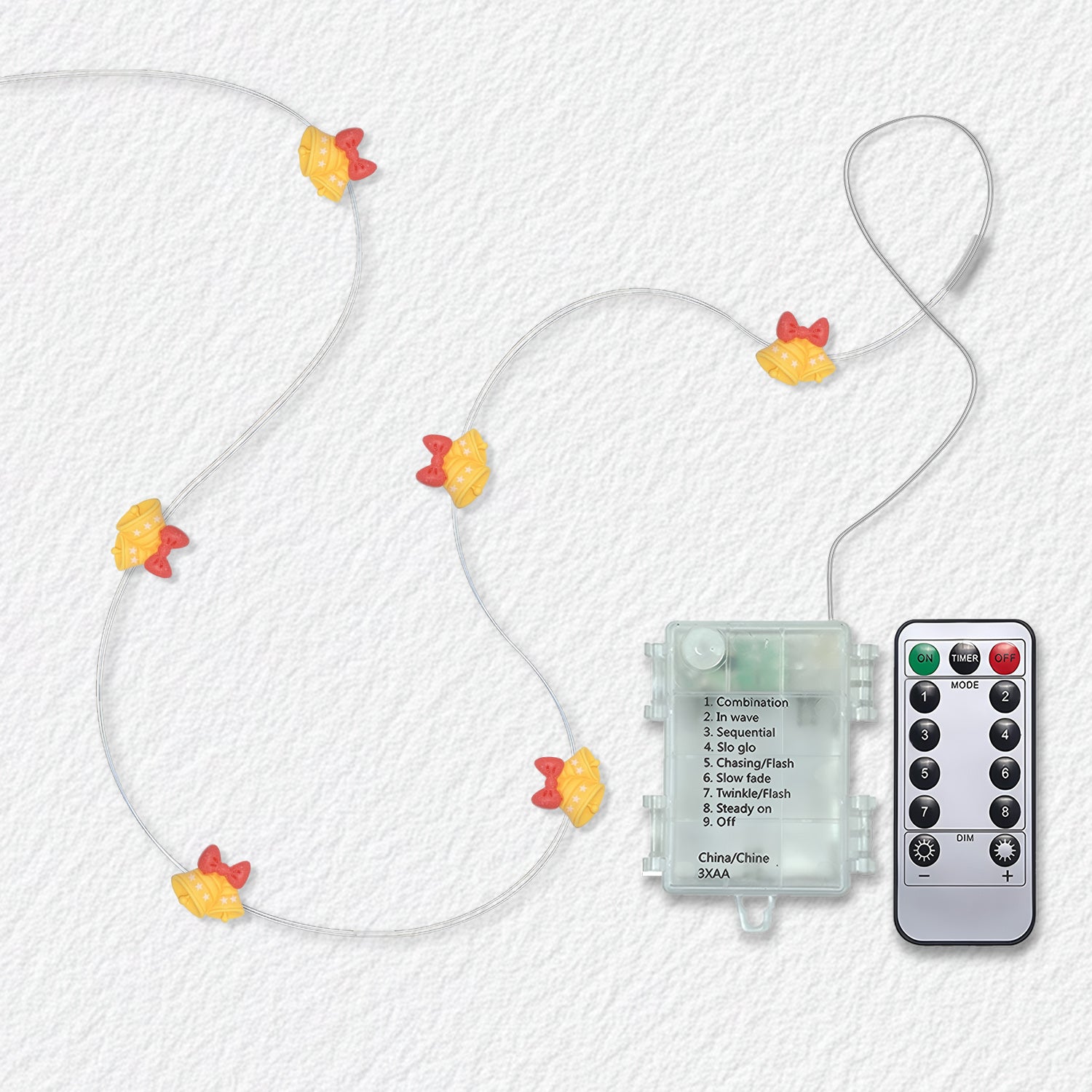 Christmas Bell fairy string lights with warm LEDs for indoor seasonal decor, battery operated, 10 ft, 30 LED