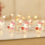 Heart Bow Tie Cat fairy string lights with warm LEDs for indoor bedroom decor, battery operated, 10 ft, 30 LED