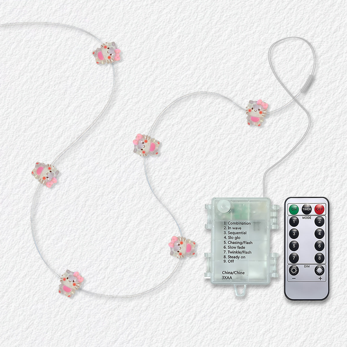 Sleepy Kitten fairy string lights with warm LEDs for indoor bedroom decor, battery operated, 10 ft, 30 LED