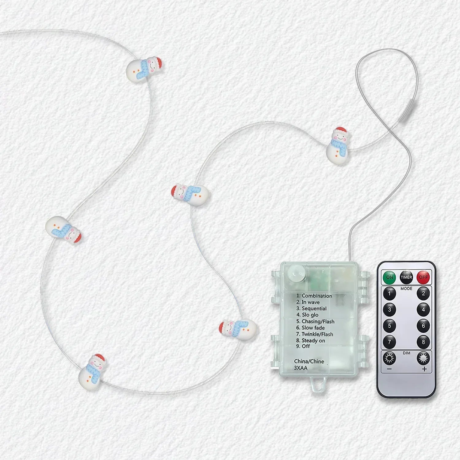 Snowman fairy string lights with warm LEDs for indoor seasonal decor, battery operated, 10 ft, 30 LED