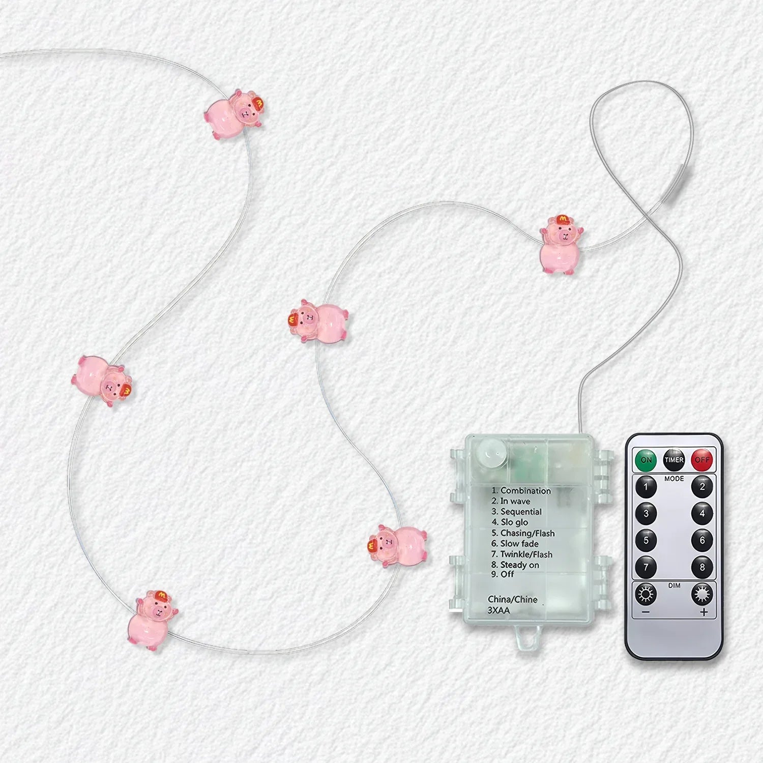 M Hat Pig fairy string lights with warm LEDs for indoor bedroom decor, battery operated, 10 ft, 30 LED