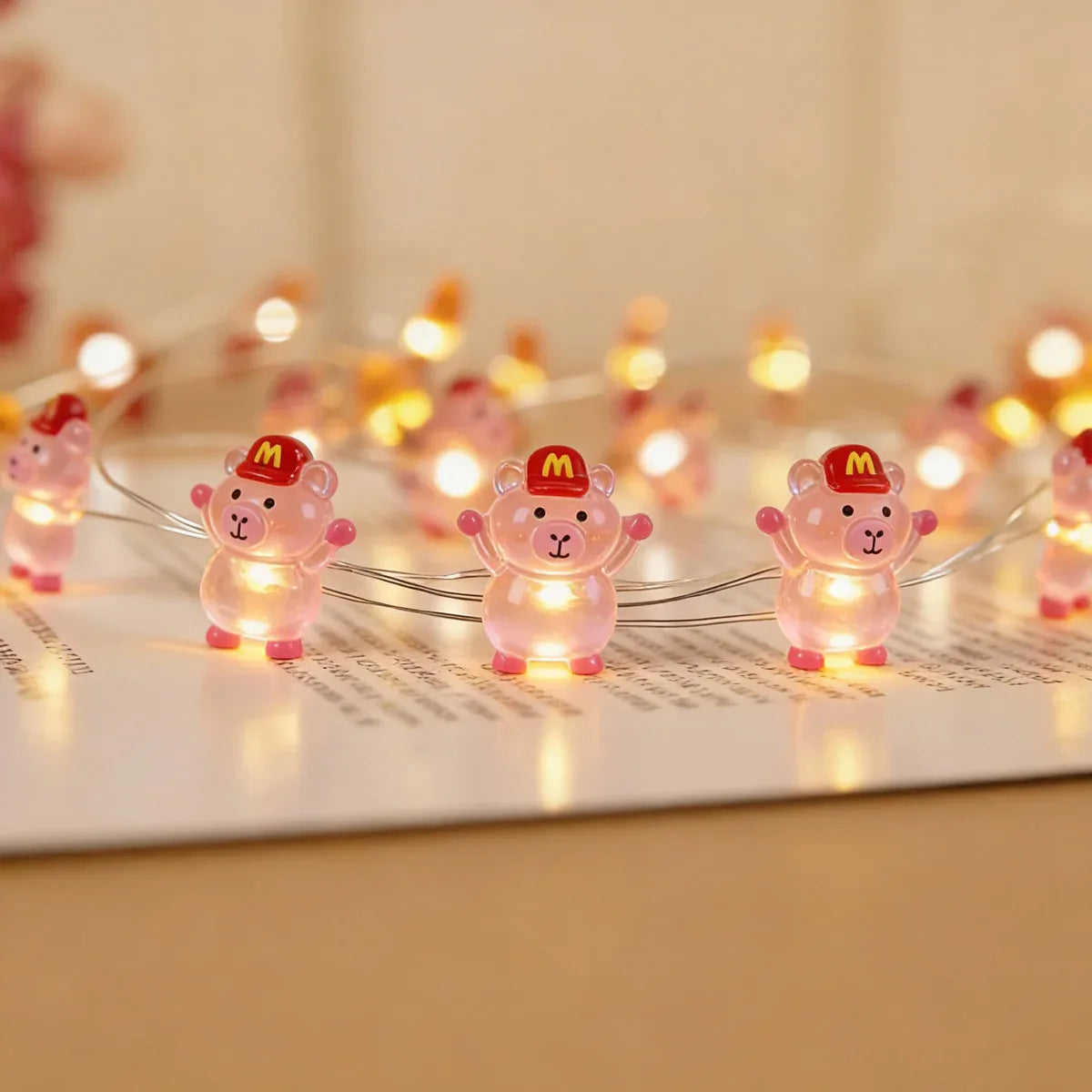 M Hat Pig fairy string lights with warm LEDs for indoor bedroom decor, battery operated, 10 ft, 30 LED