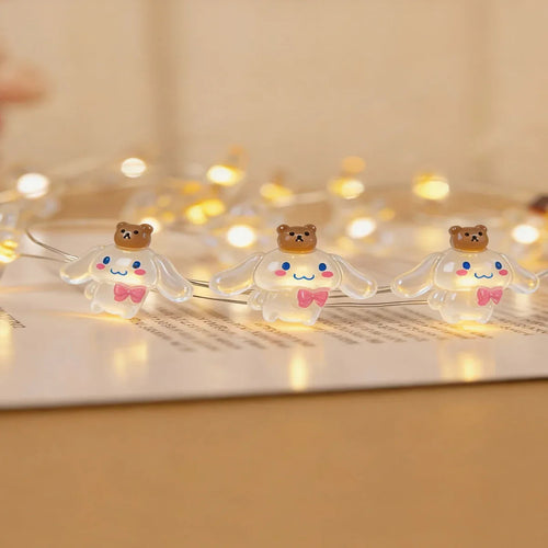 Bow Tie Dog fairy string lights with warm LEDs for indoor bedroom decor, battery operated, 10 ft, 30 LED