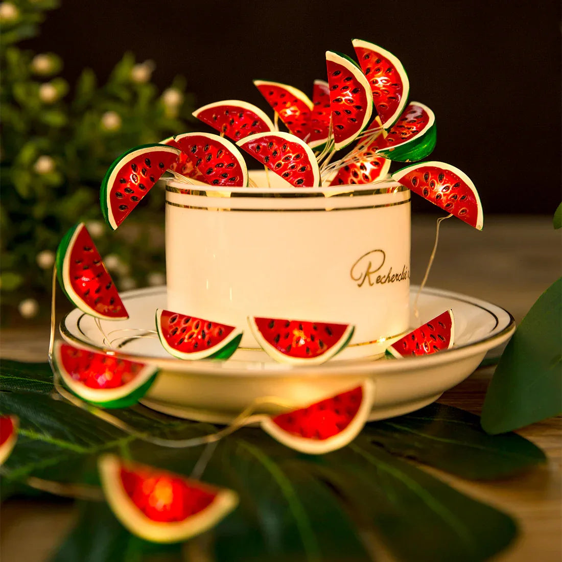 Watermelon fairy string lights with warm LEDs for indoor room decor, battery operated, 10 ft, 30 LED