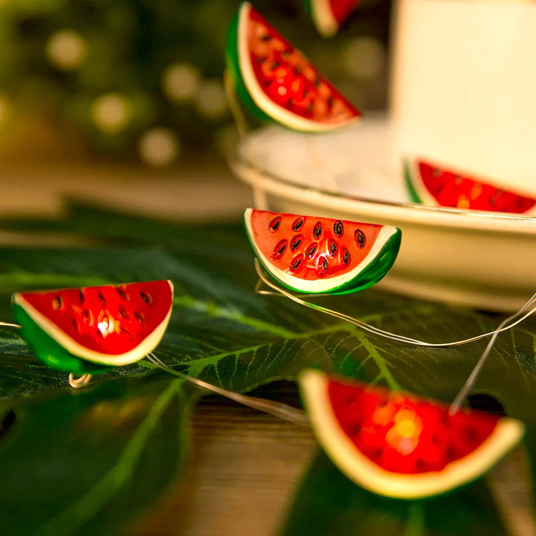 Watermelon fairy string lights with warm LEDs for indoor room decor, battery operated, 10 ft, 30 LED