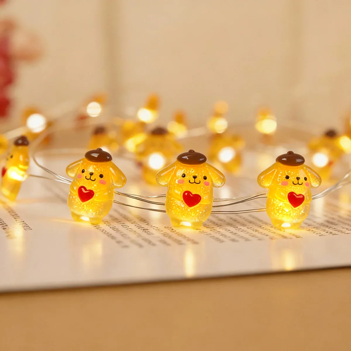 Heart Dog fairy string lights with warm LEDs for indoor bedroom decor, battery operated, 10 ft, 30 LED
