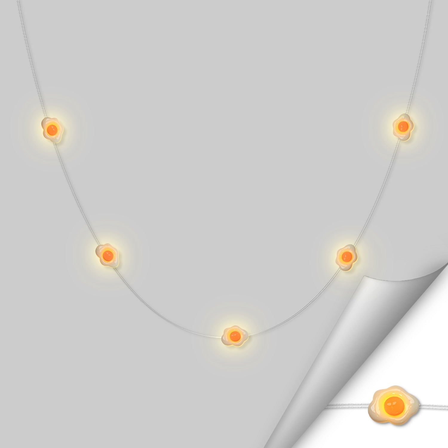 Fried Egg fairy string lights with warm LEDs for indoor room decor, battery operated, 10 ft, 30 LED