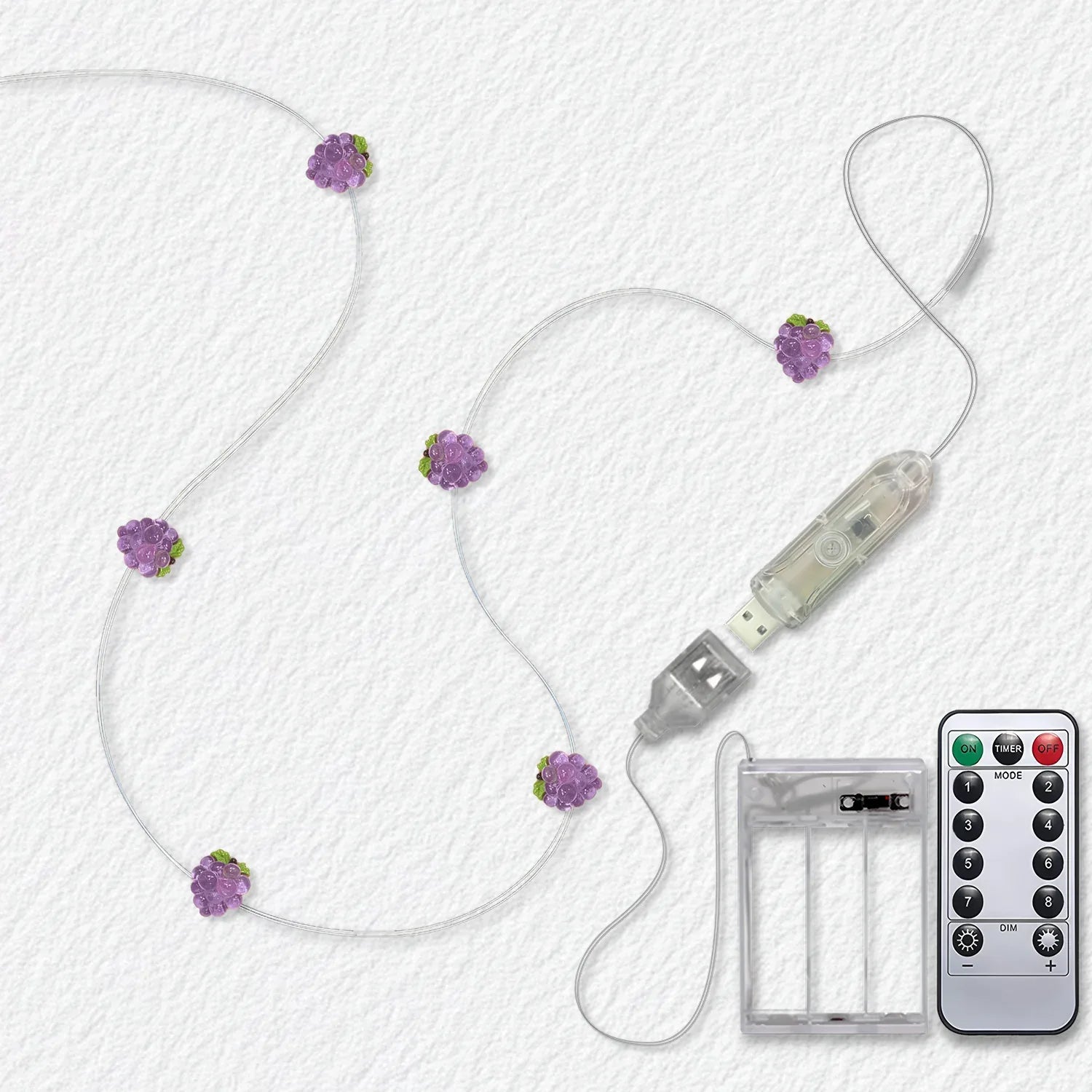 Grapes fairy string lights with warm LEDs for indoor room decor, battery operated, 10 ft, 30 LED