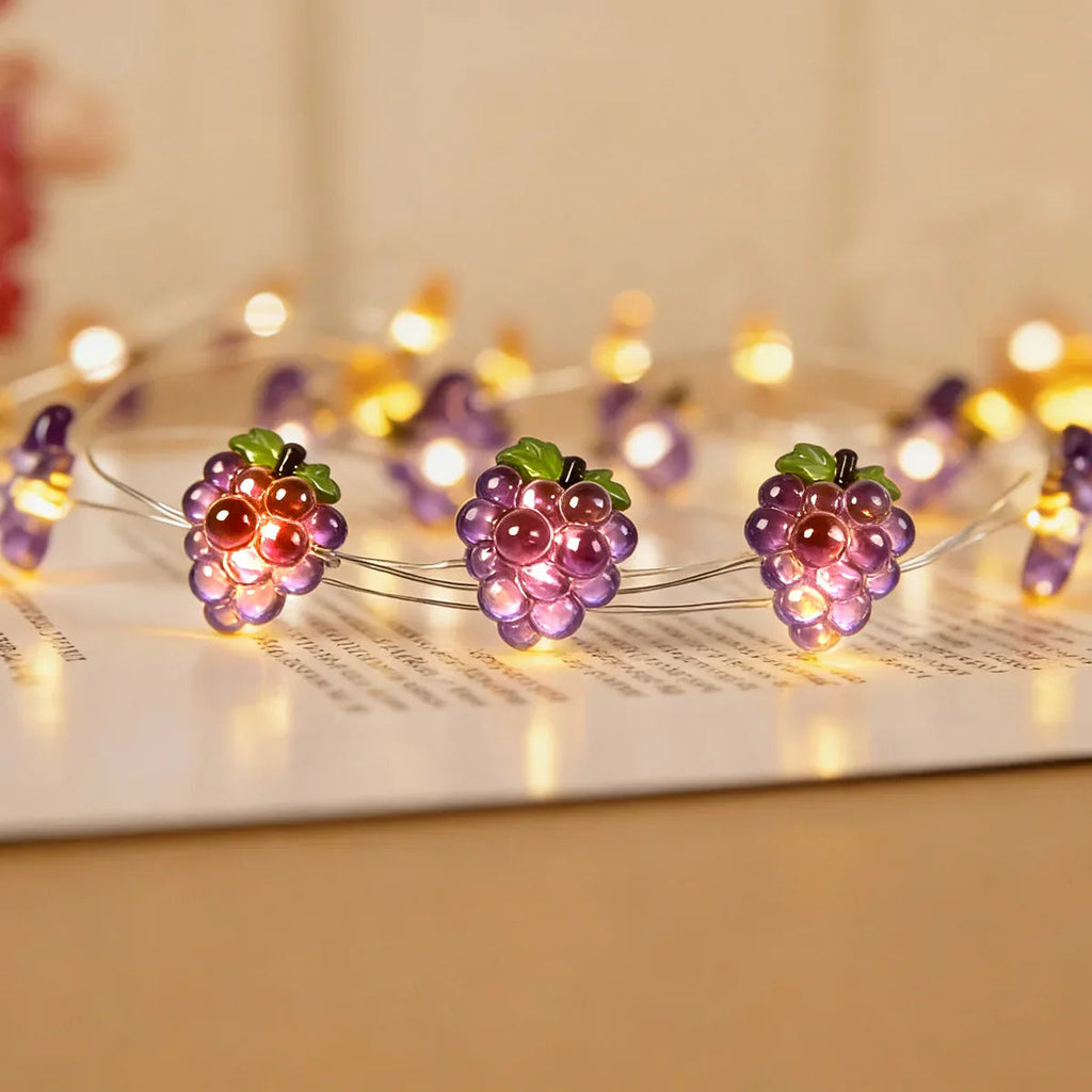 Grapes fairy string lights with warm LEDs for indoor room decor, battery operated, 10 ft, 30 LED