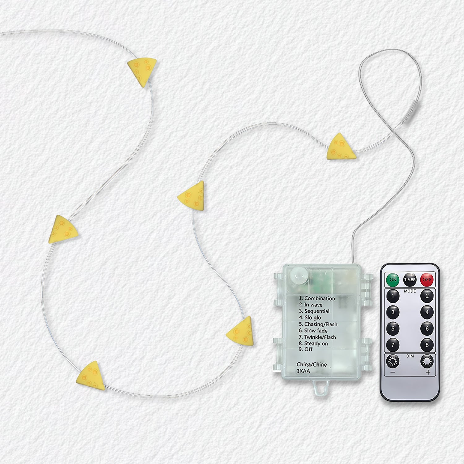 Cheese fairy string lights with warm LEDs for indoor room decor, battery operated, 10 ft, 30 LED