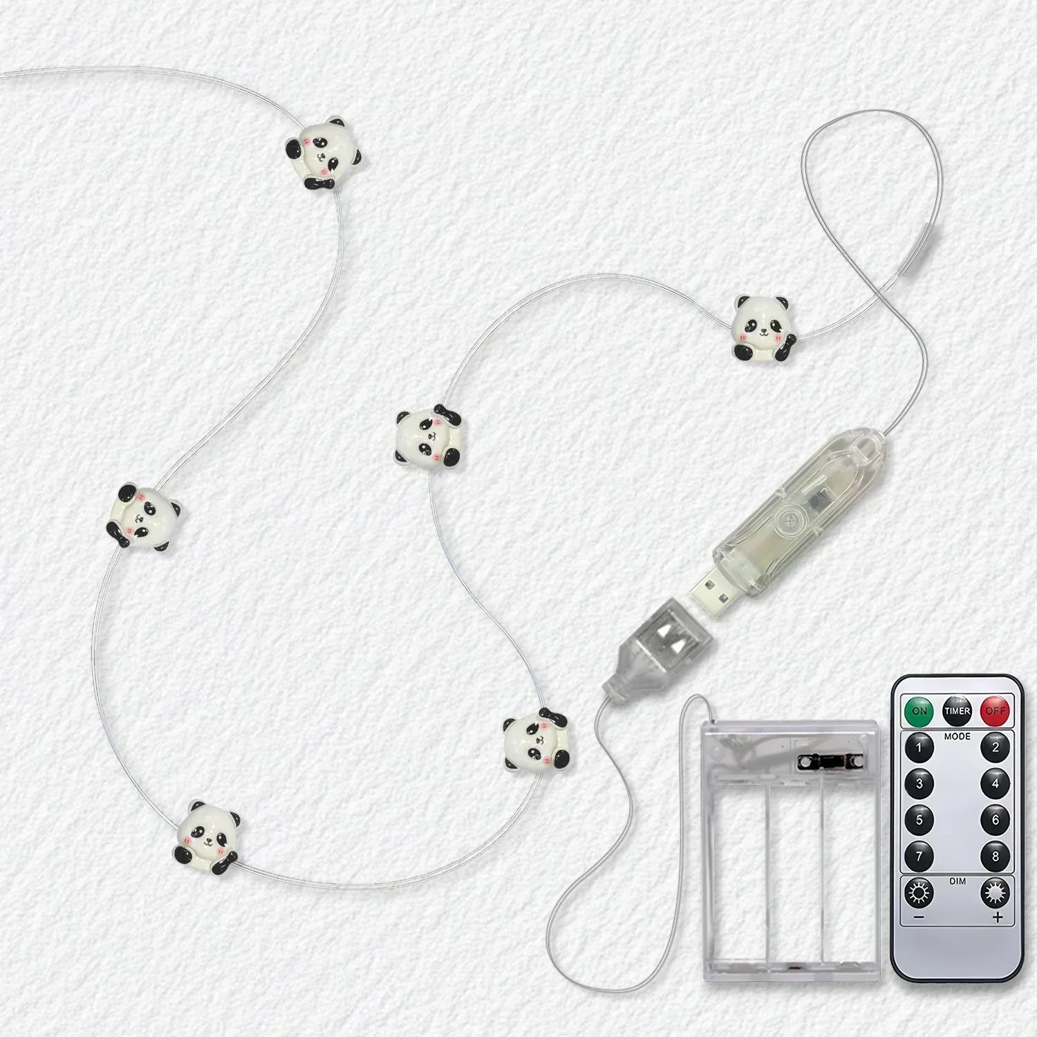 Waving Panda fairy string lights with warm LEDs for indoor bedroom decor, battery operated, 10 ft, 30 LED