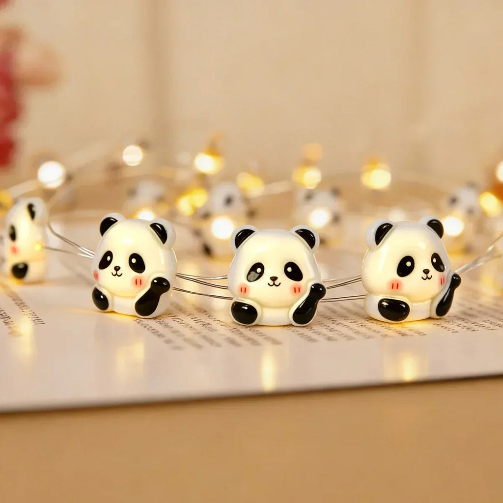 Waving Panda fairy string lights with warm LEDs for indoor bedroom decor, battery operated, 10 ft, 30 LED
