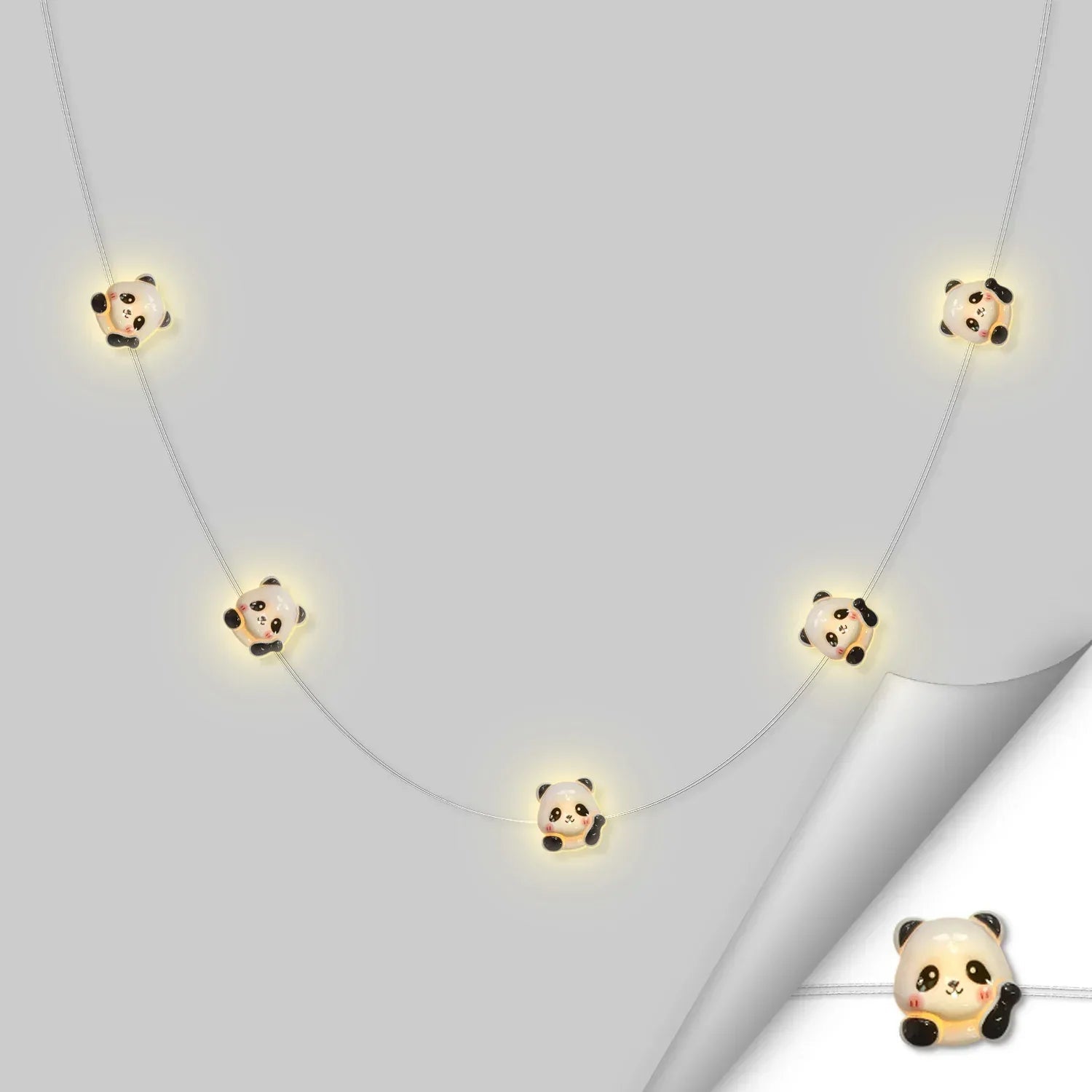 Waving Panda fairy string lights with warm LEDs for indoor bedroom decor, battery operated, 10 ft, 30 LED