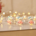 Pink Dress Bear fairy string lights with warm LEDs for indoor bedroom decor, battery operated, 10 ft, 30 LED