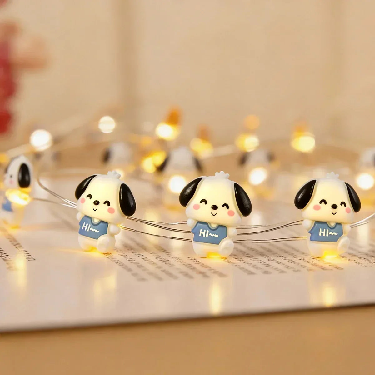 Smiling Dog fairy string lights with warm LEDs for indoor bedroom decor, battery operated, 10 ft, 30 LED