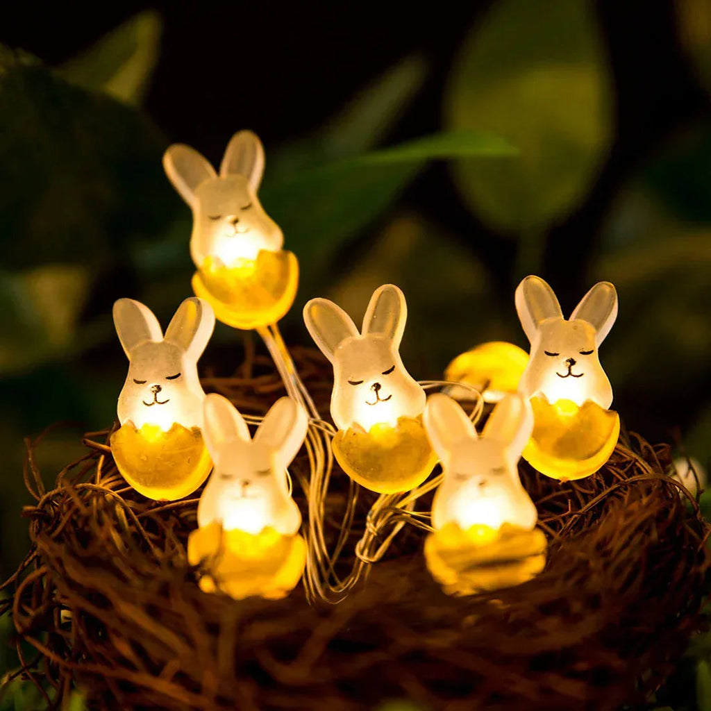 Rabbit fairy string lights with warm LEDs for indoor bedroom decor, battery operated, 10 ft, 30 LED