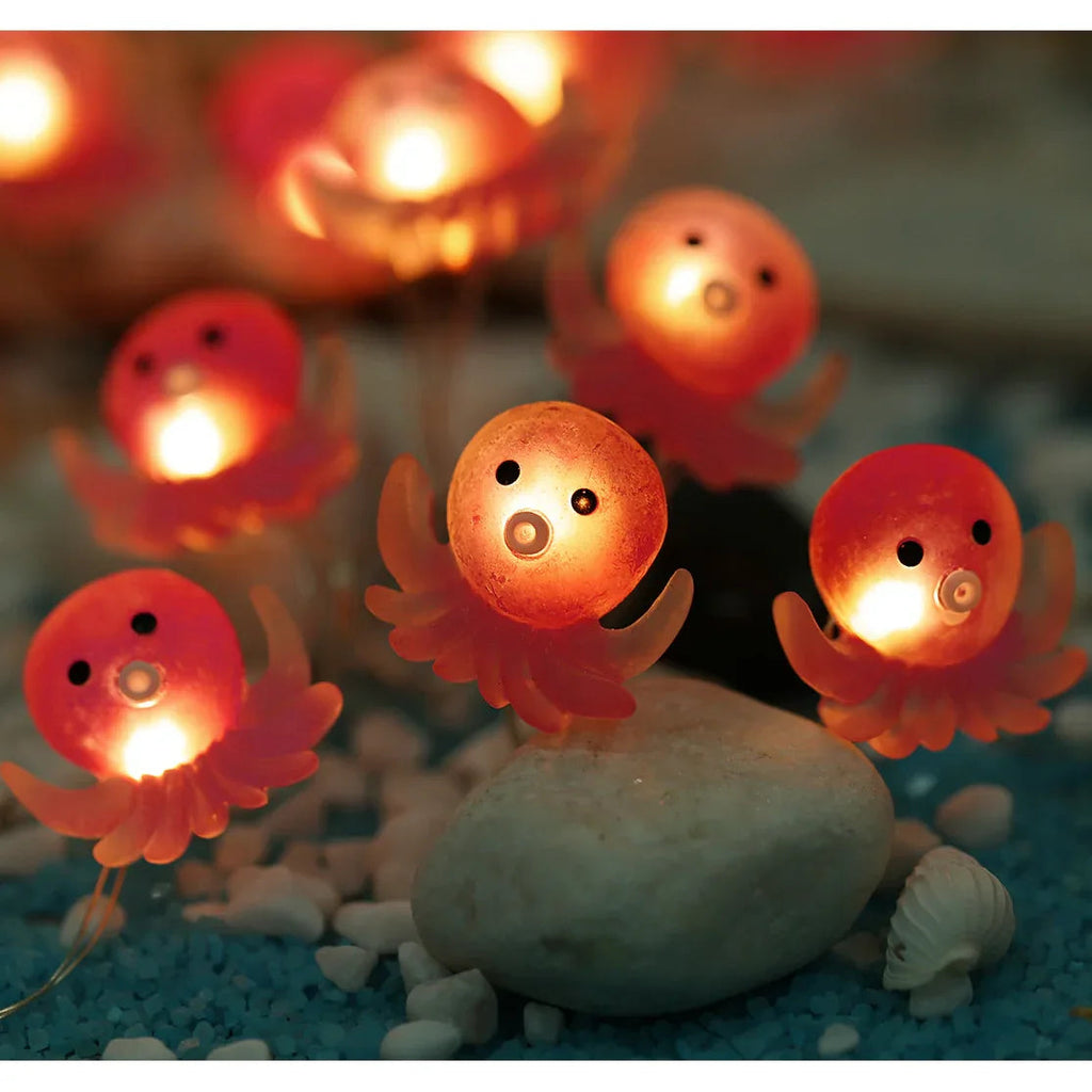 Octopus fairy string lights with warm LEDs for indoor bedroom decor, battery operated, 10 ft, 30 LED