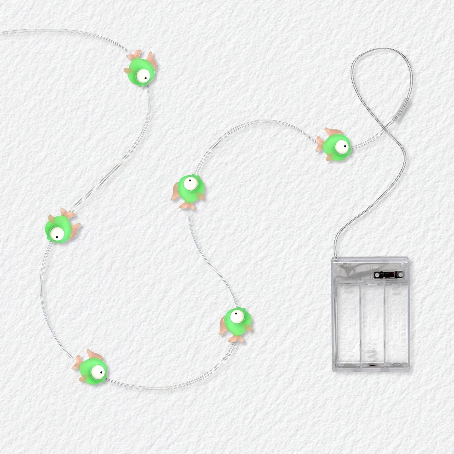 Green Fish fairy string lights with warm LEDs for indoor bedroom decor, battery operated, 10 ft, 30 LED
