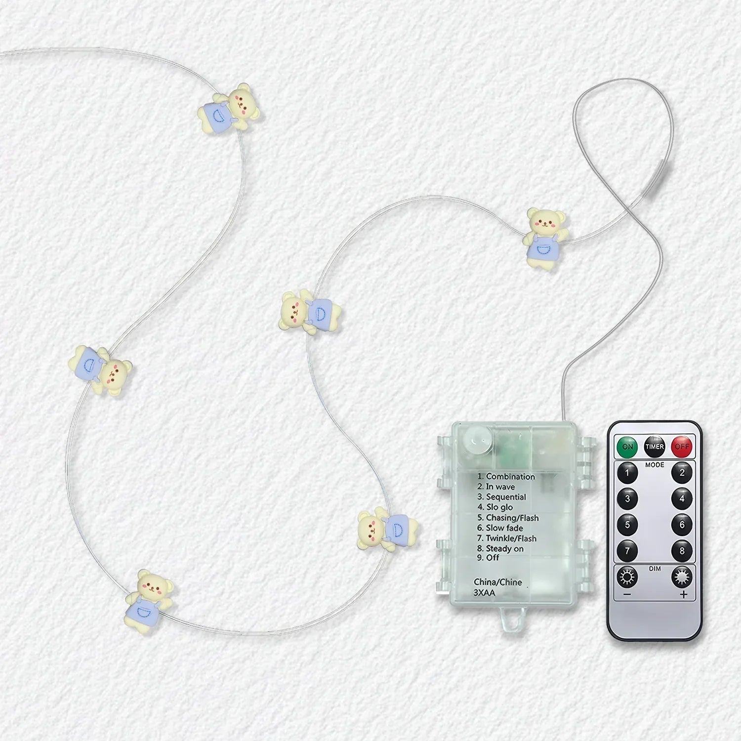 Blue Dress Bear fairy string lights with warm LEDs for indoor bedroom decor, battery operated, 10 ft, 30 LED