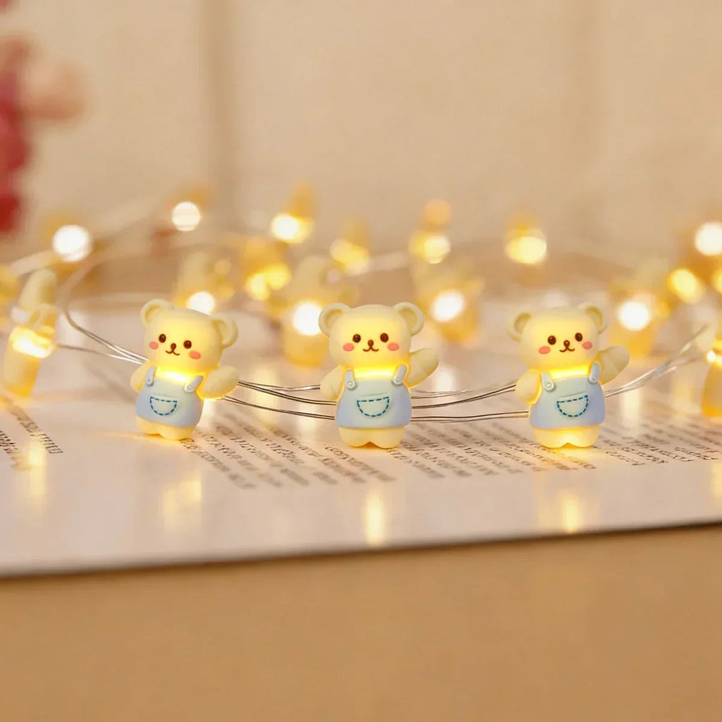 Blue Dress Bear fairy string lights with warm LEDs for indoor bedroom decor, battery operated, 10 ft, 30 LED