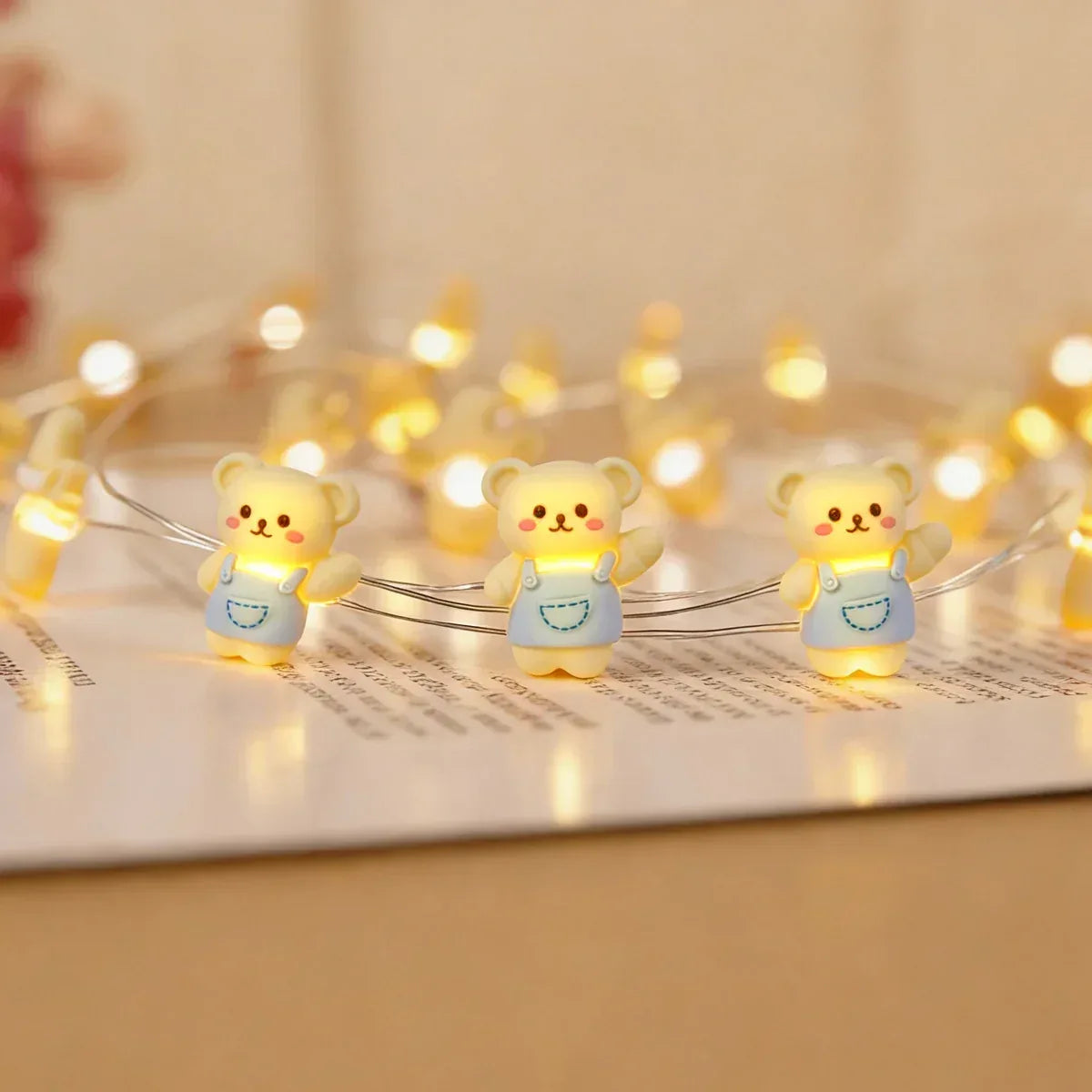 Blue Dress Bear fairy string lights with warm LEDs for indoor bedroom decor, battery operated, 10 ft, 30 LED