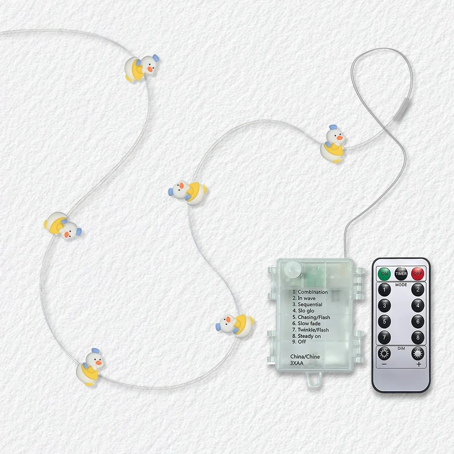 Blue Hat Duck fairy string lights with warm LEDs for indoor bedroom decor, battery operated, 10 ft, 30 LED