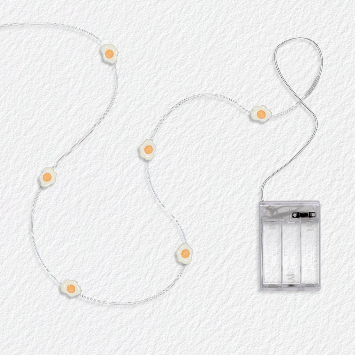 Fried Egg fairy string lights with warm LEDs for indoor room decor, battery operated, 10 ft, 30 LED