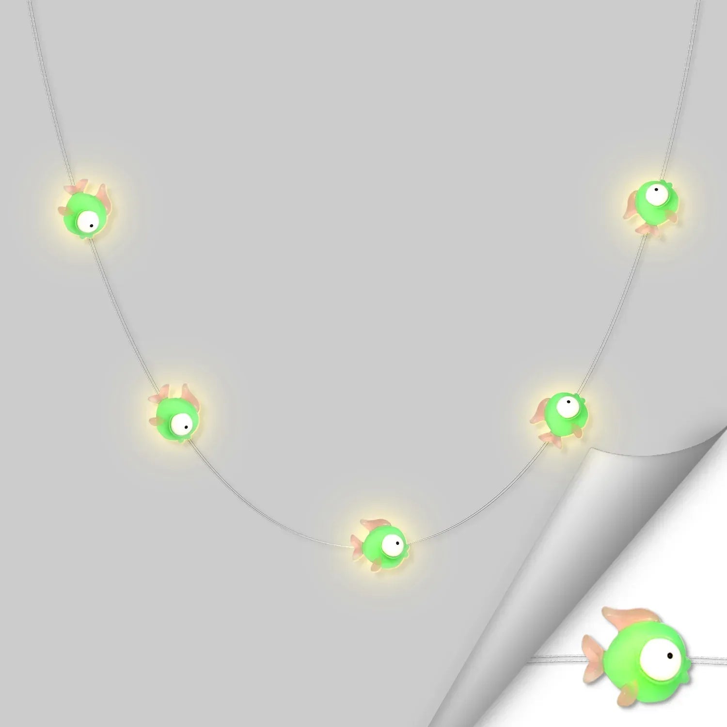 Green Fish fairy string lights with warm LEDs for indoor bedroom decor, battery operated, 10 ft, 30 LED