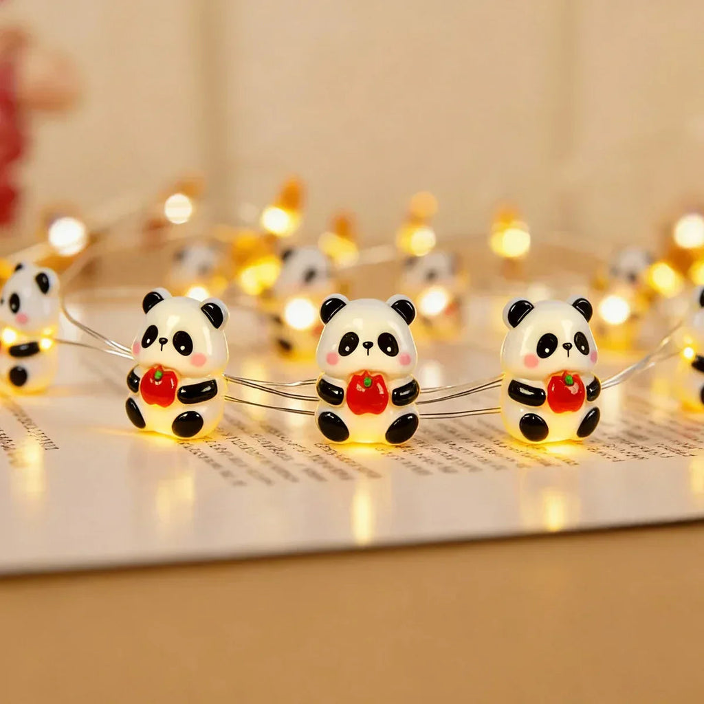 Panda Holding Apple fairy string lights with warm LEDs for indoor bedroom decor, battery operated, 10 ft, 30 LED