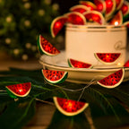 Watermelon fairy string lights with warm LEDs for indoor room decor, battery operated, 10 ft, 30 LED