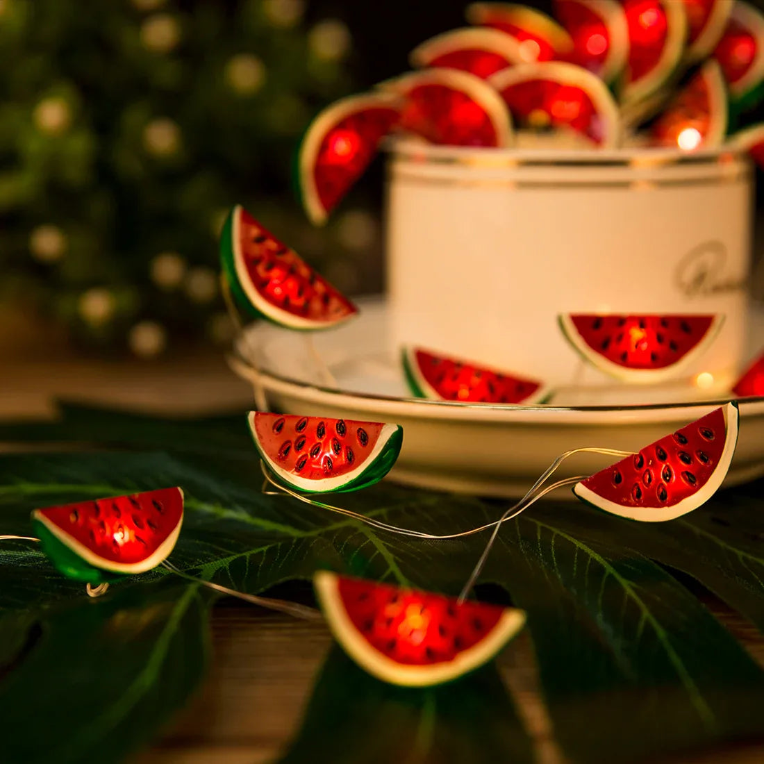 Watermelon fairy string lights with warm LEDs for indoor room decor, battery operated, 10 ft, 30 LED