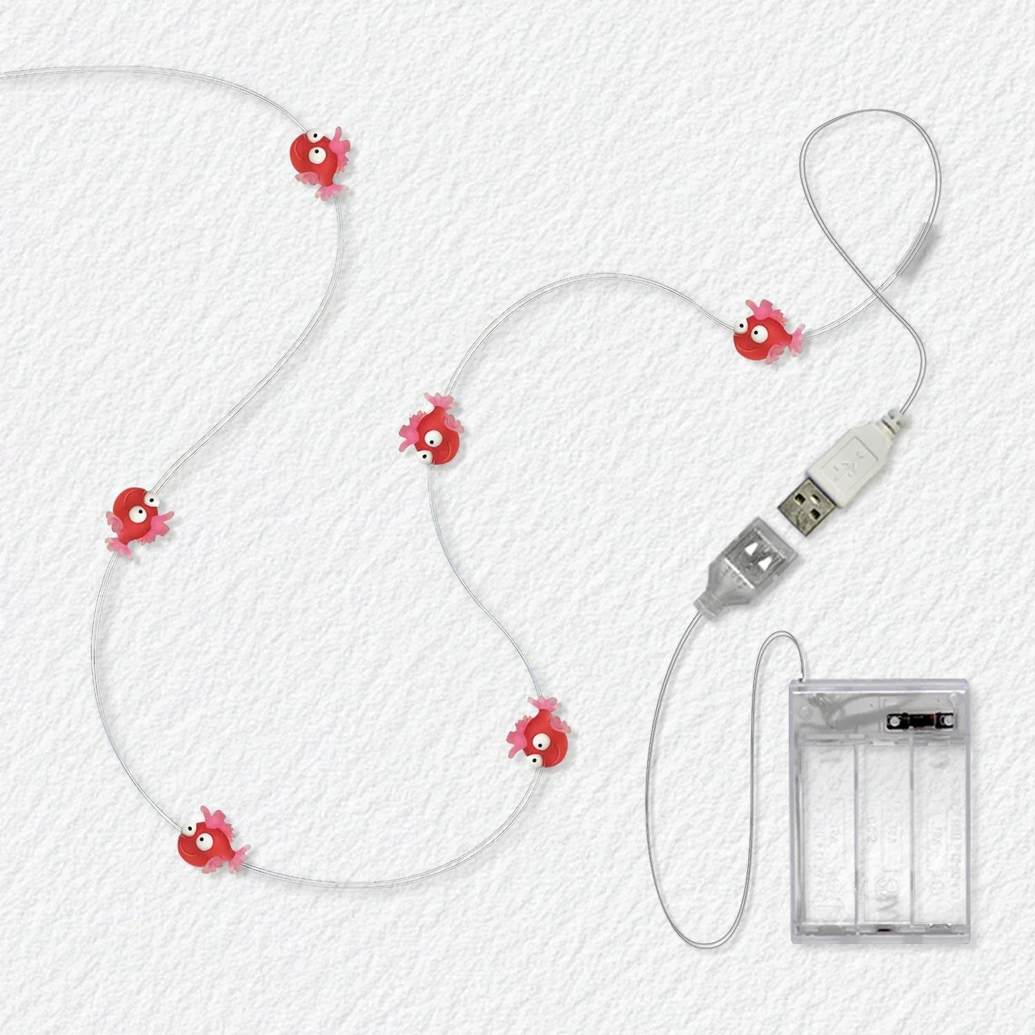 Red Fish fairy string lights with warm LEDs for indoor bedroom decor, battery operated, 10 ft, 30 LED