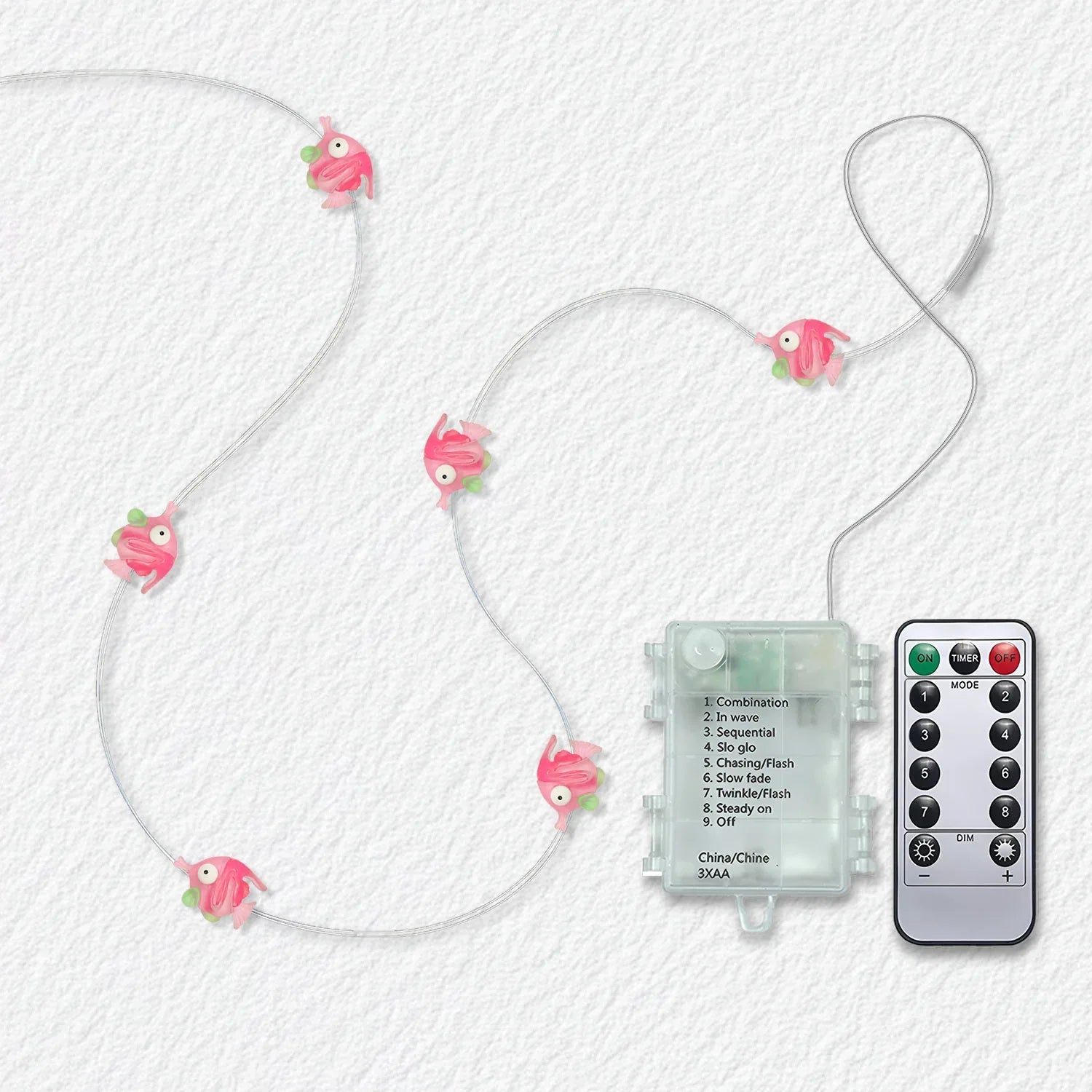Bubble Fish fairy string lights with warm LEDs for indoor bedroom decor, battery operated, 10 ft, 30 LED