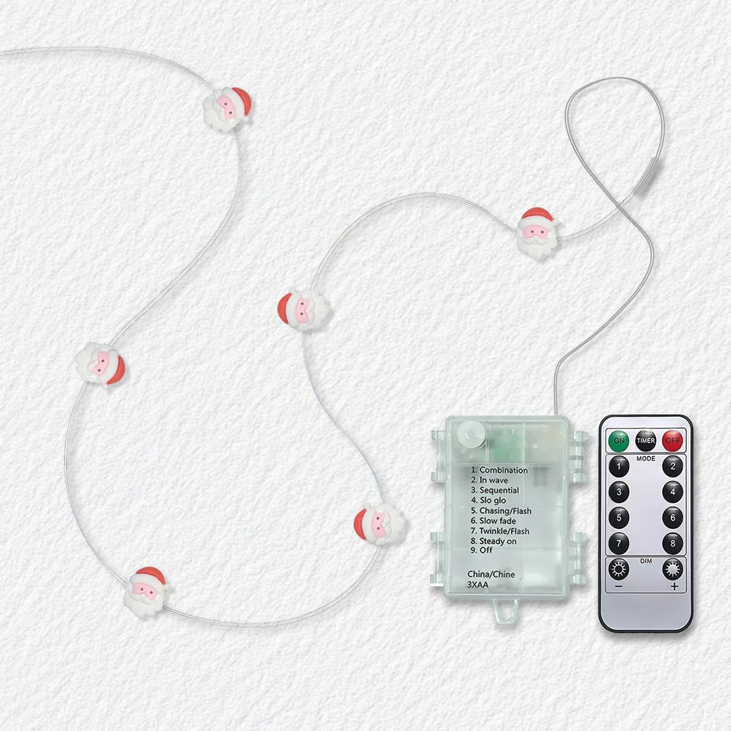 Santa Claus fairy string lights with warm LEDs for indoor seasonal decor, battery operated, 10 ft, 30 LED