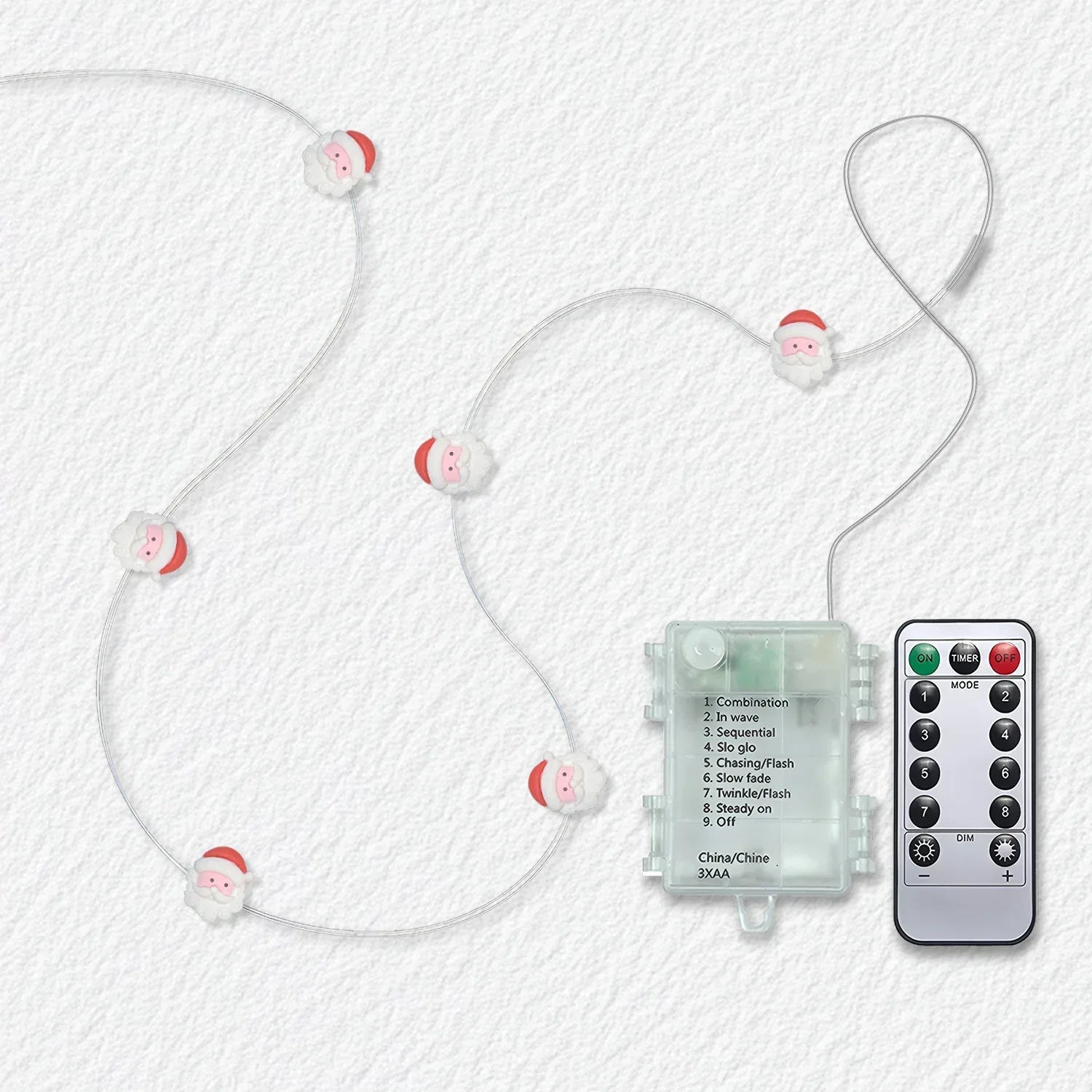 Santa Claus fairy string lights with warm LEDs for indoor seasonal decor, battery operated, 10 ft, 30 LED