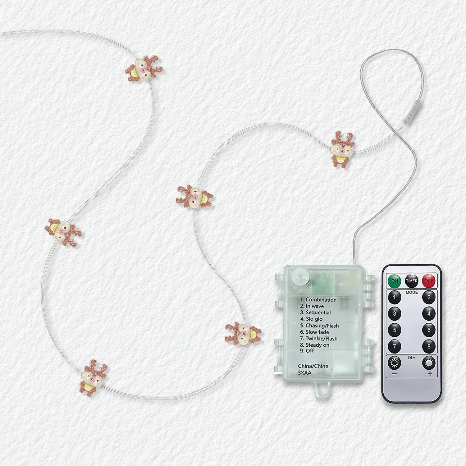 Reindeer fairy string lights with warm LEDs for indoor seasonal decor, battery operated, 10 ft, 30 LED