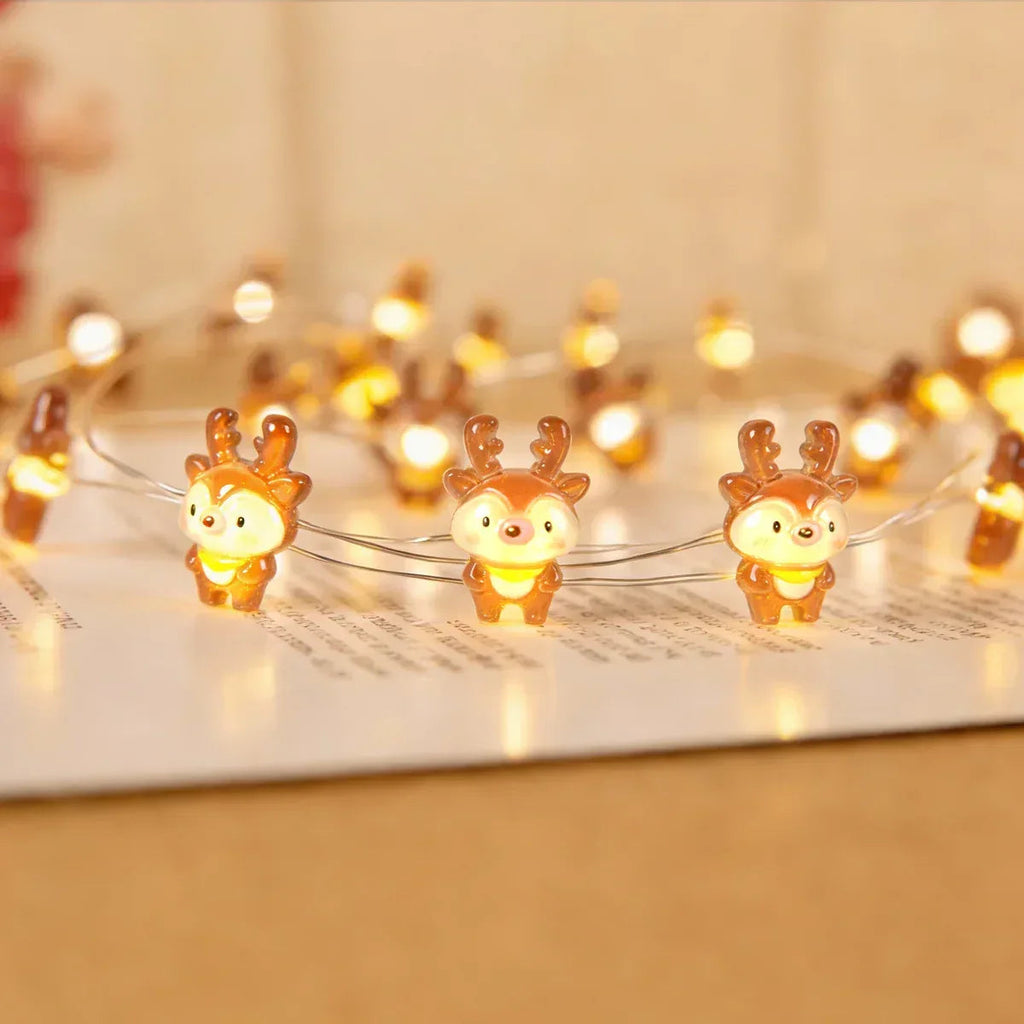 Reindeer fairy string lights with warm LEDs for indoor seasonal decor, battery operated, 10 ft, 30 LED