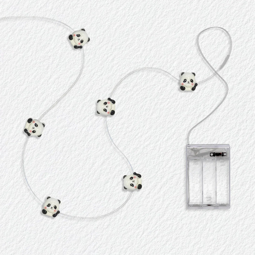 Waving Panda fairy string lights with warm LEDs for indoor bedroom decor, battery operated, 10 ft, 30 LED