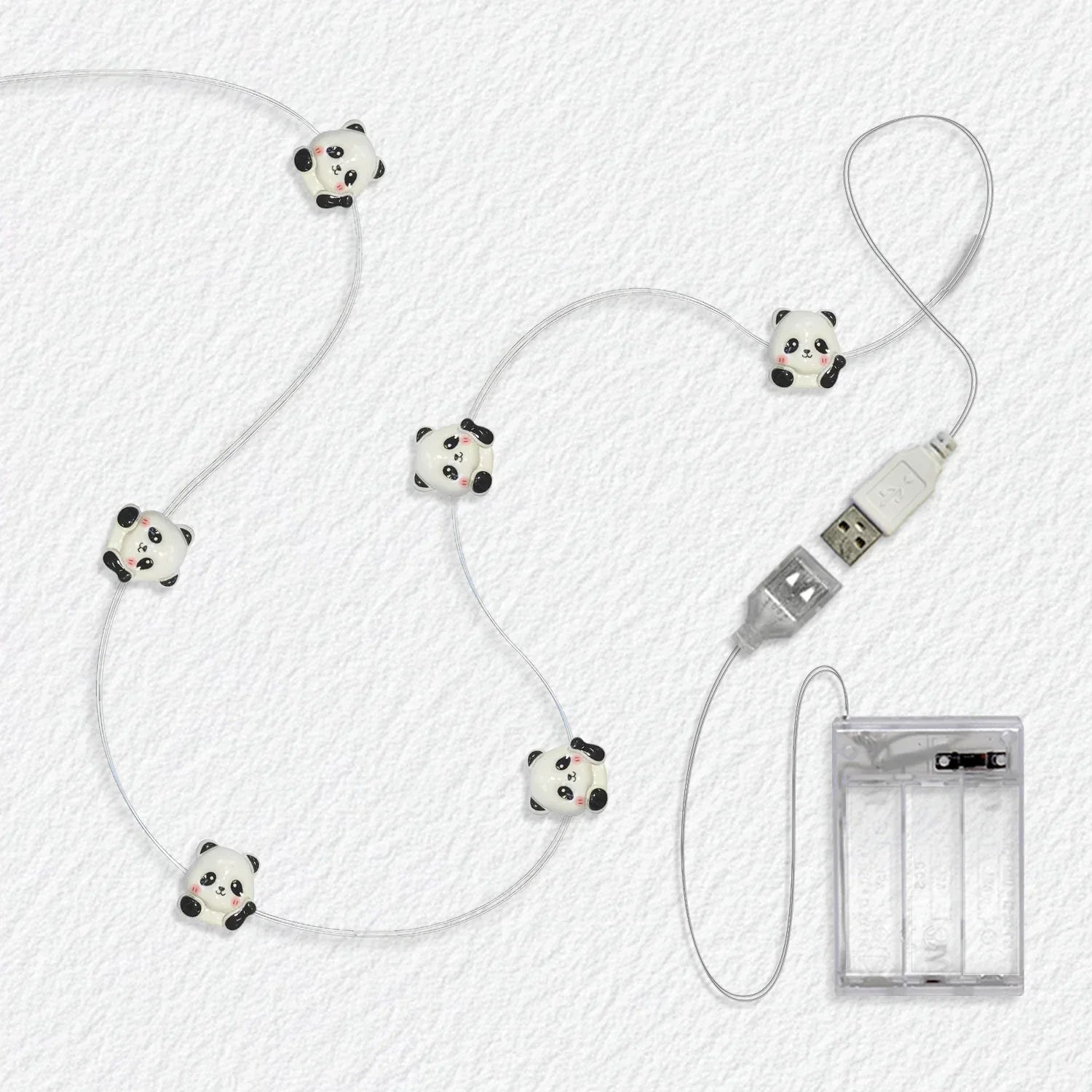 Waving Panda fairy string lights with warm LEDs for indoor bedroom decor, battery operated, 10 ft, 30 LED