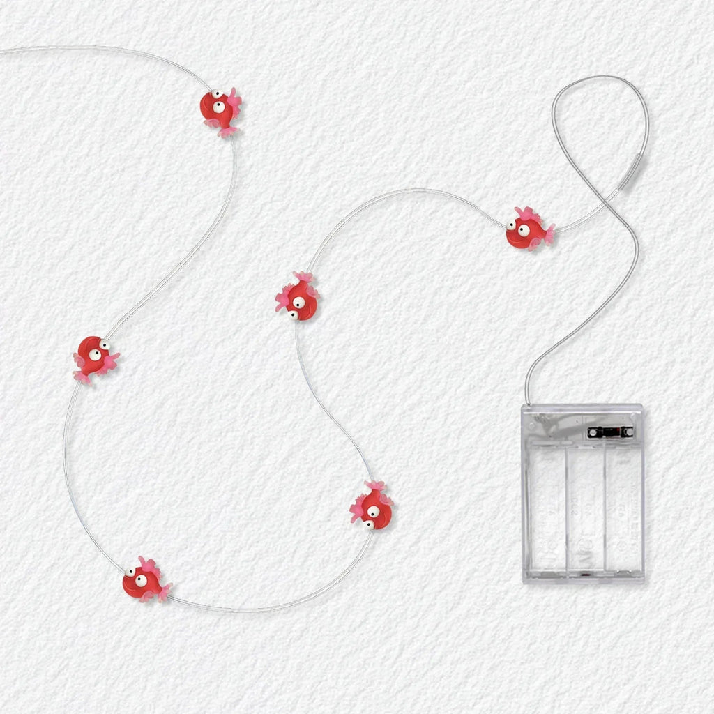 Red Fish fairy string lights with warm LEDs for indoor bedroom decor, battery operated, 10 ft, 30 LED