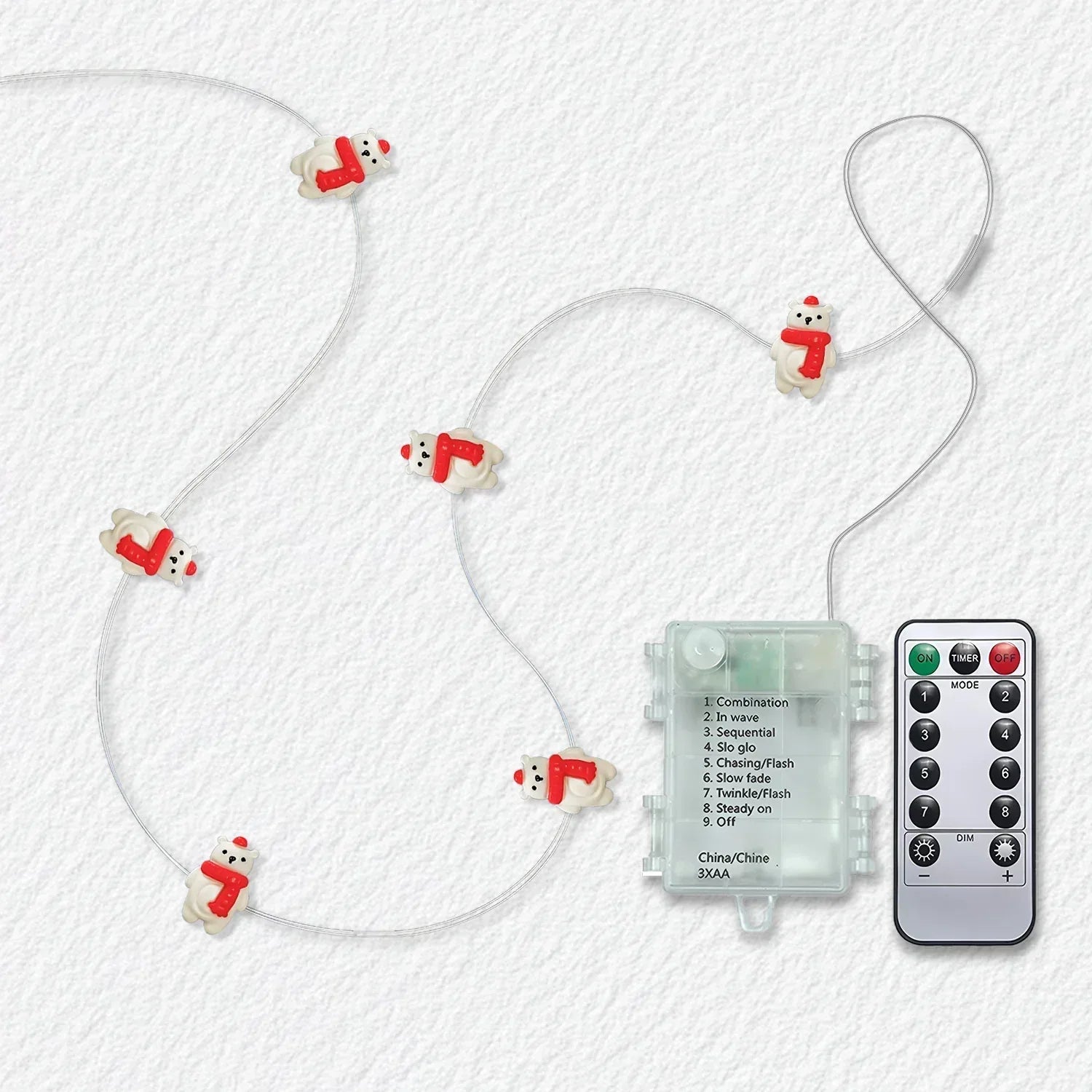 Scarf Bear fairy string lights with warm LEDs for indoor bedroom decor, battery operated, 10 ft, 30 LED