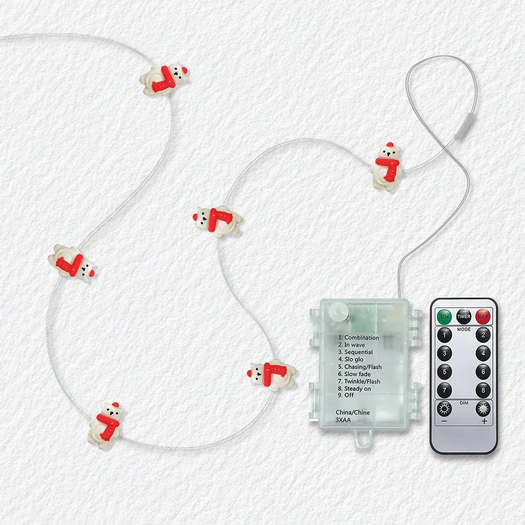 Scarf Bear fairy string lights with warm LEDs for indoor bedroom decor, battery operated, 10 ft, 30 LED