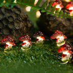 Mushroom fairy string lights with warm LEDs for indoor room decor, battery operated, 10 ft, 30 LED