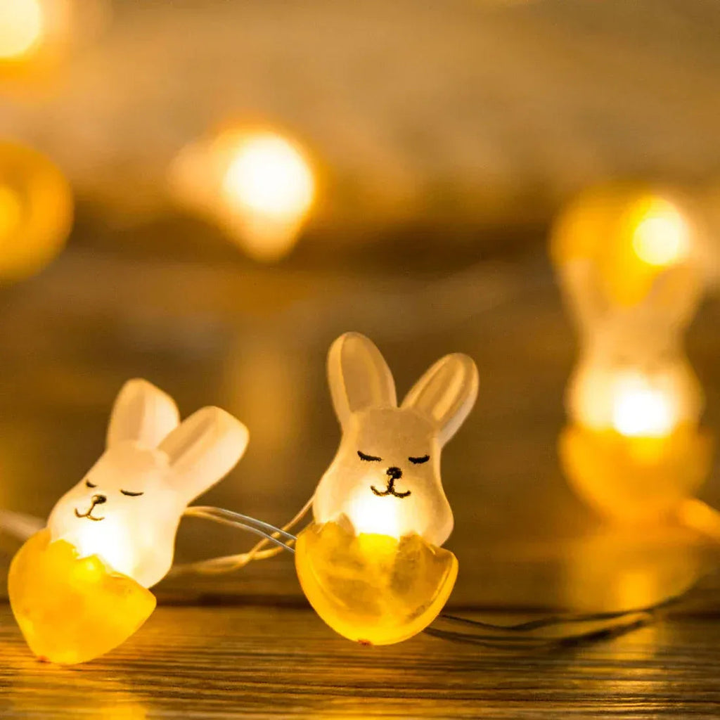 Rabbit fairy string lights with warm LEDs for indoor bedroom decor, battery operated, 10 ft, 30 LED