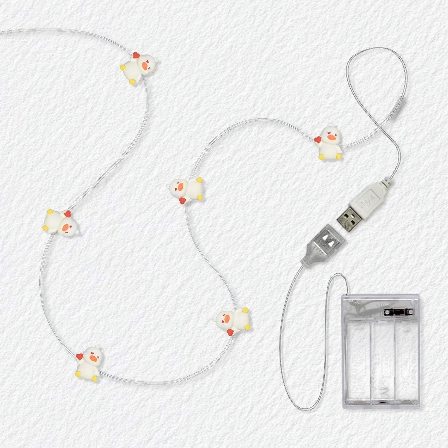 Heart Duck fairy string lights with warm LEDs for indoor bedroom decor, battery operated, 10 ft, 30 LED