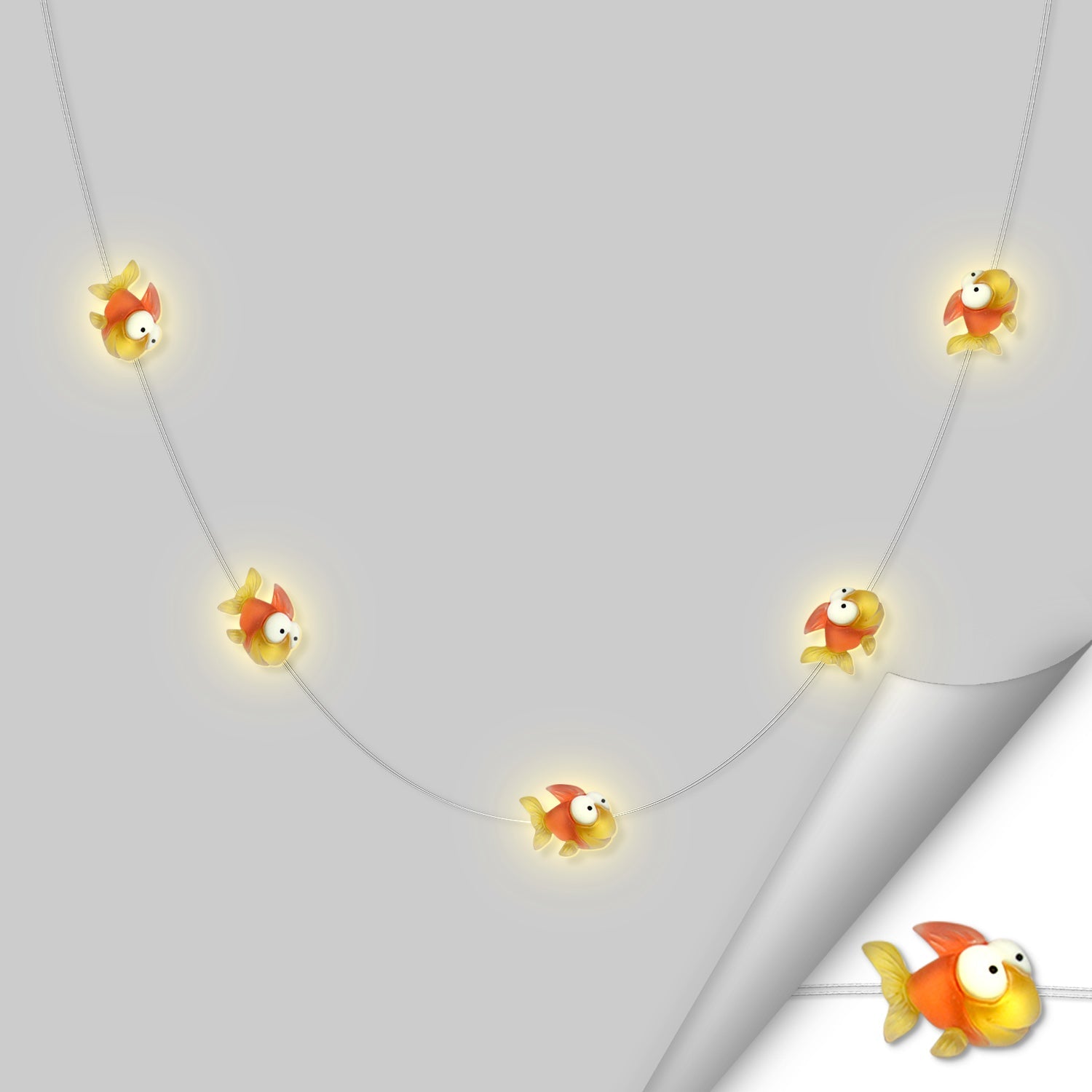 Smiling Fish fairy string lights with warm LEDs for indoor bedroom decor, battery operated, 10 ft, 30 LED