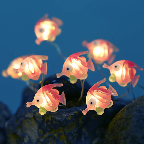 Bubble Fish fairy string lights with warm LEDs for indoor bedroom decor, battery operated, 10 ft, 30 LED