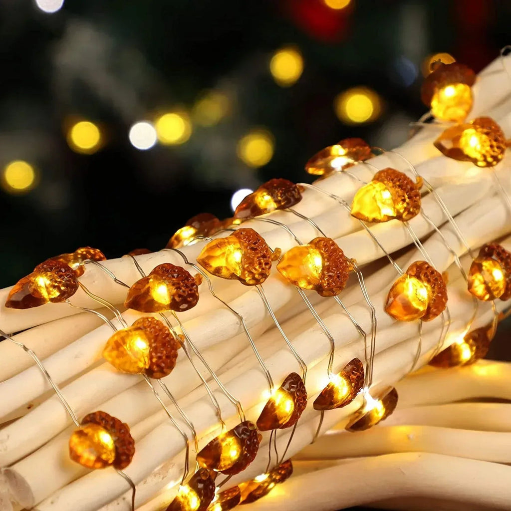 Pinecone fairy string lights with warm LEDs for indoor seasonal decor, battery operated, 10 ft, 30 LED