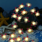 Crab fairy string lights with warm LEDs for indoor bedroom decor, battery operated, 10 ft, 30 LED