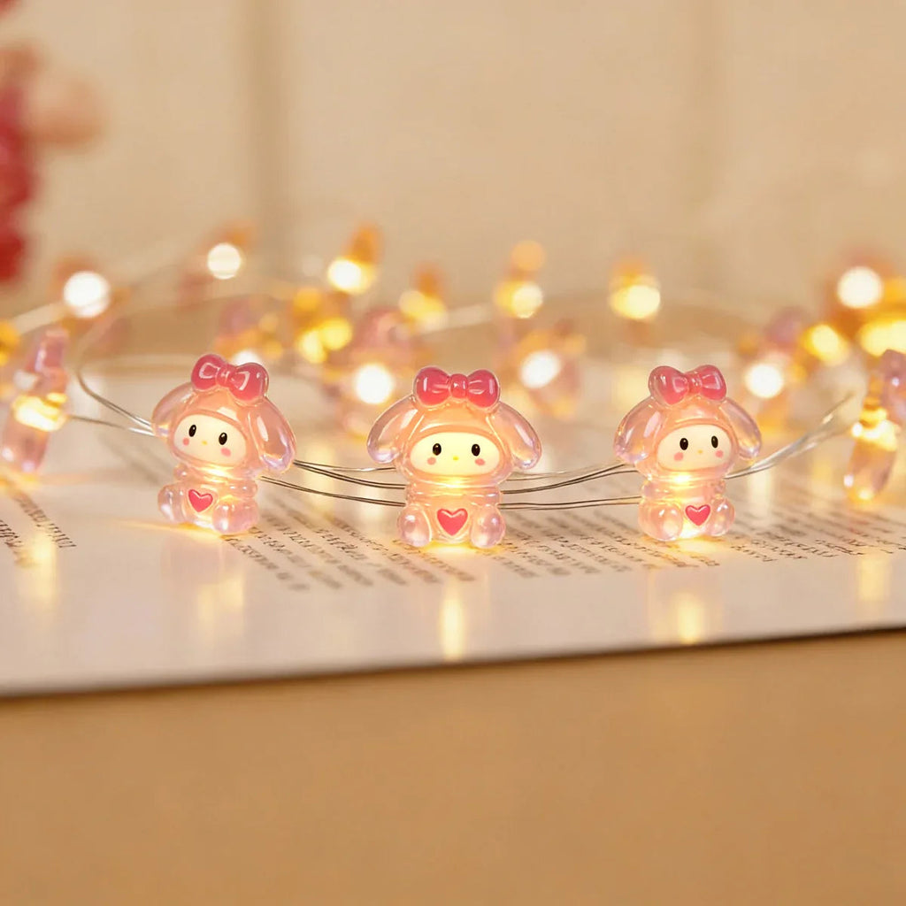 Bow Tie Heart Rabbit fairy string lights with warm LEDs for indoor bedroom decor, battery operated, 10 ft, 30 LED